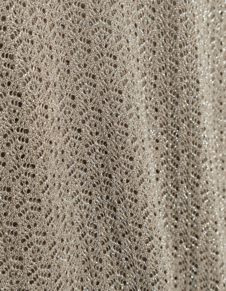 Pull chic beige tricot fantaisie paillet&eacute; ajour&eacute; Femme-9