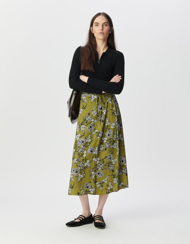 Falda midi verde floral mujer-1 Falda midi verde floral mujer-1