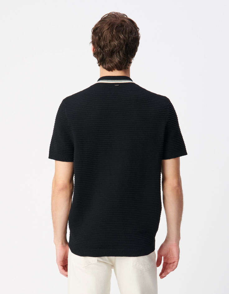 Schwarzes Streifenpolo mit Kontrastkragen-3
