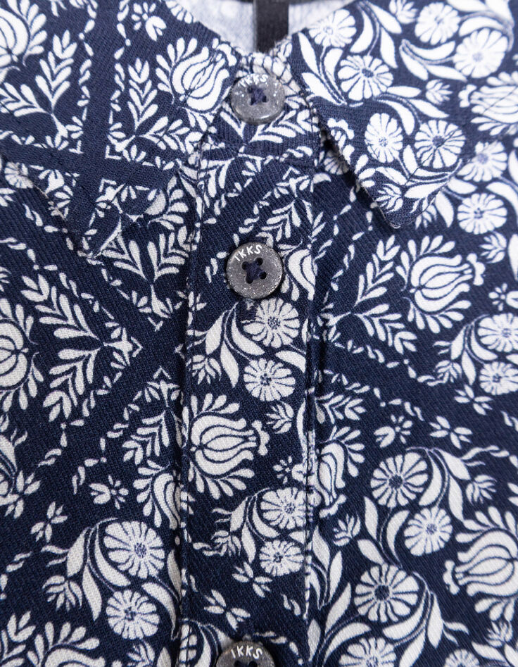 Marineblaues Kleid  Blumendruck Vorderteil M&auml;dchen-7