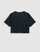 Grijs T-shirt biokatoen geflockte tekst en strepen meisjes-5