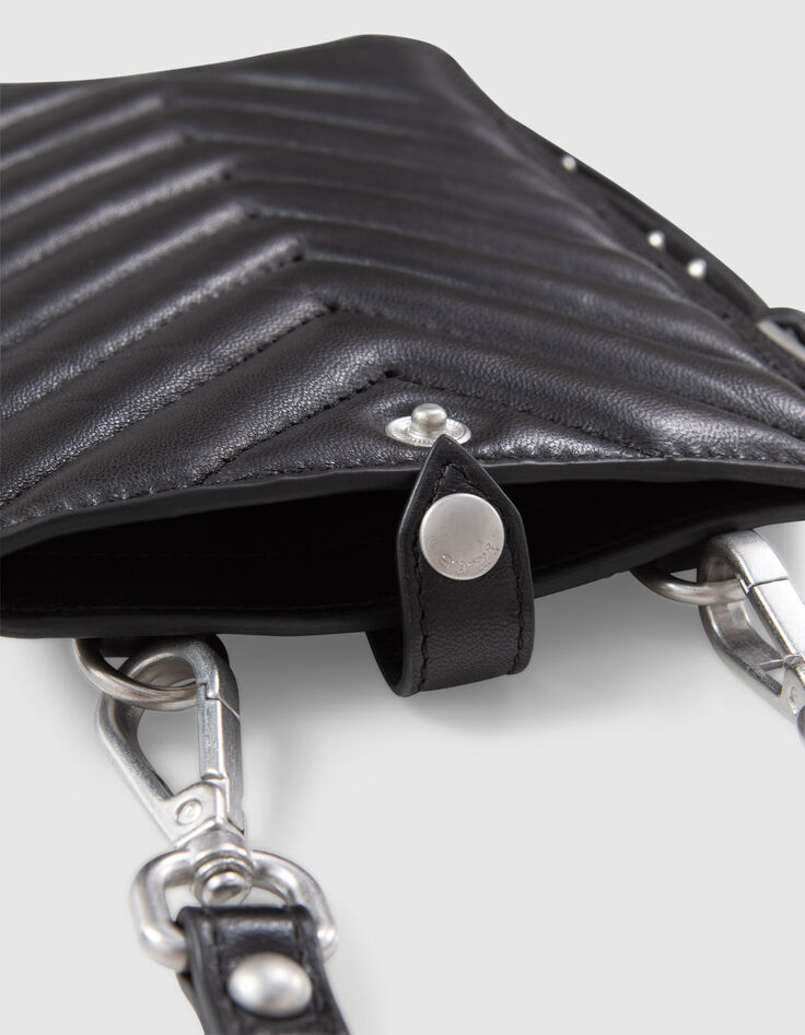Bolso teléfono 1440 cuero acolchado negro para mujer-4