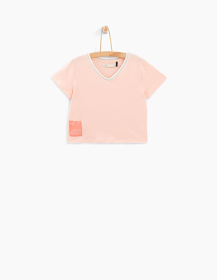 Camiseta cropped rosa pastel borde acanalado niña-2 Camiseta cropped rosa pastel borde acanalado niña-2