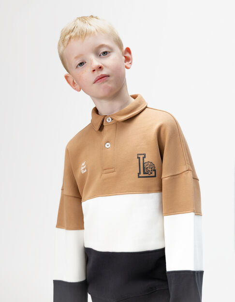 Sudadera camel, crudo y azul marino cuello polo niño - IKKS