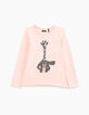 Girls' powder pink glittery giraffe graphic T-shirt-2
