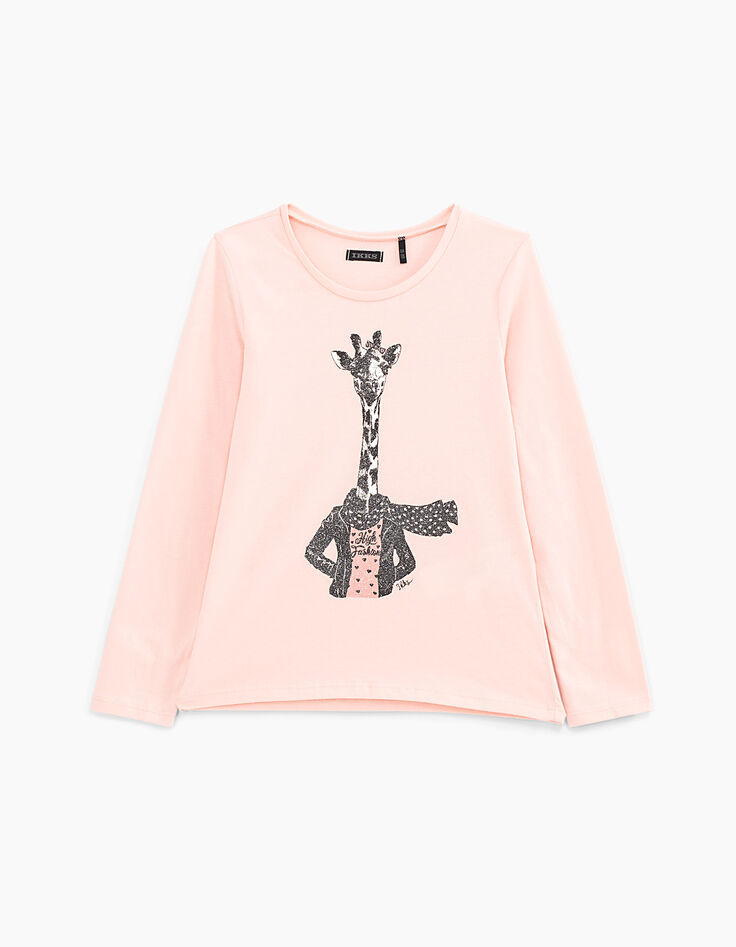 Girls' powder pink glittery giraffe graphic T-shirt-2 Girls' powder pink glittery giraffe graphic T-shirt-2