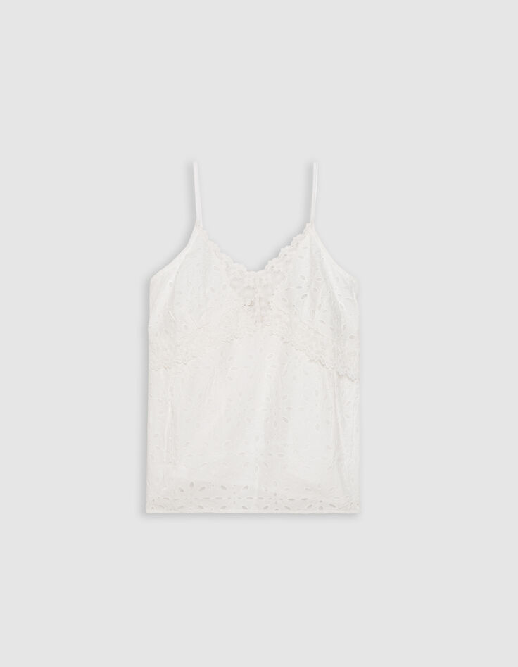 Top caraco fines bretelles blanc broderie anglaise Femme-5