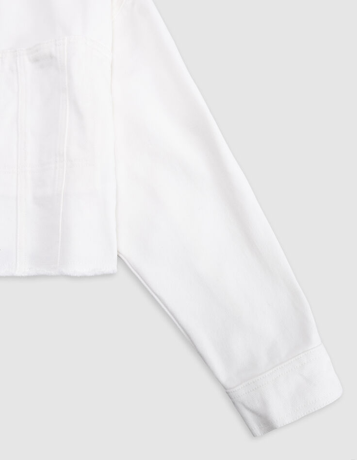 Veste en jean blanc frangé cropped fille-5