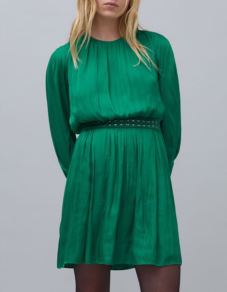 Robe vert pré froissée clous à la taille Femme-7 Robe vert pré froissée clous à la taille Femme-7