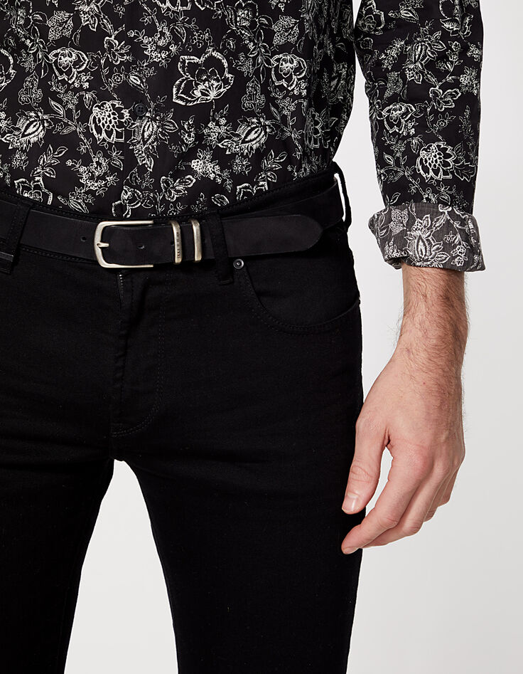 Cinturón negro de cuero nobuk con doble trabilla para hombre-2