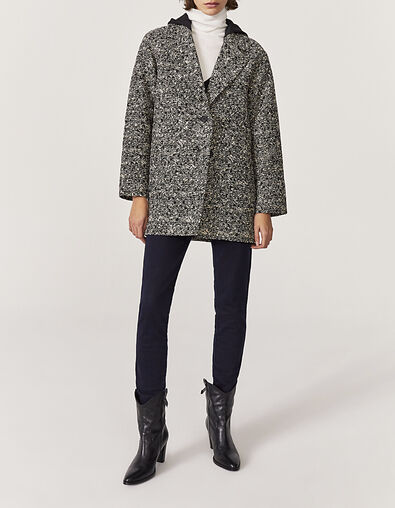 Manteau mi-long en mix coton laine capuche amovible femme - IKKS