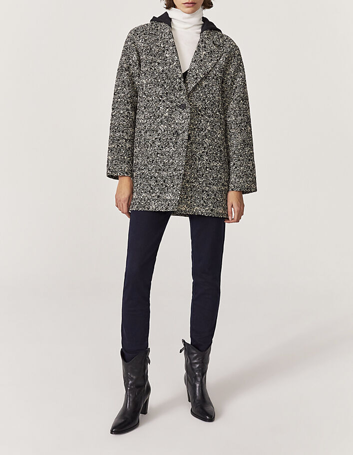 Manteau mi-long en mix coton laine capuche amovible femme - IKKS