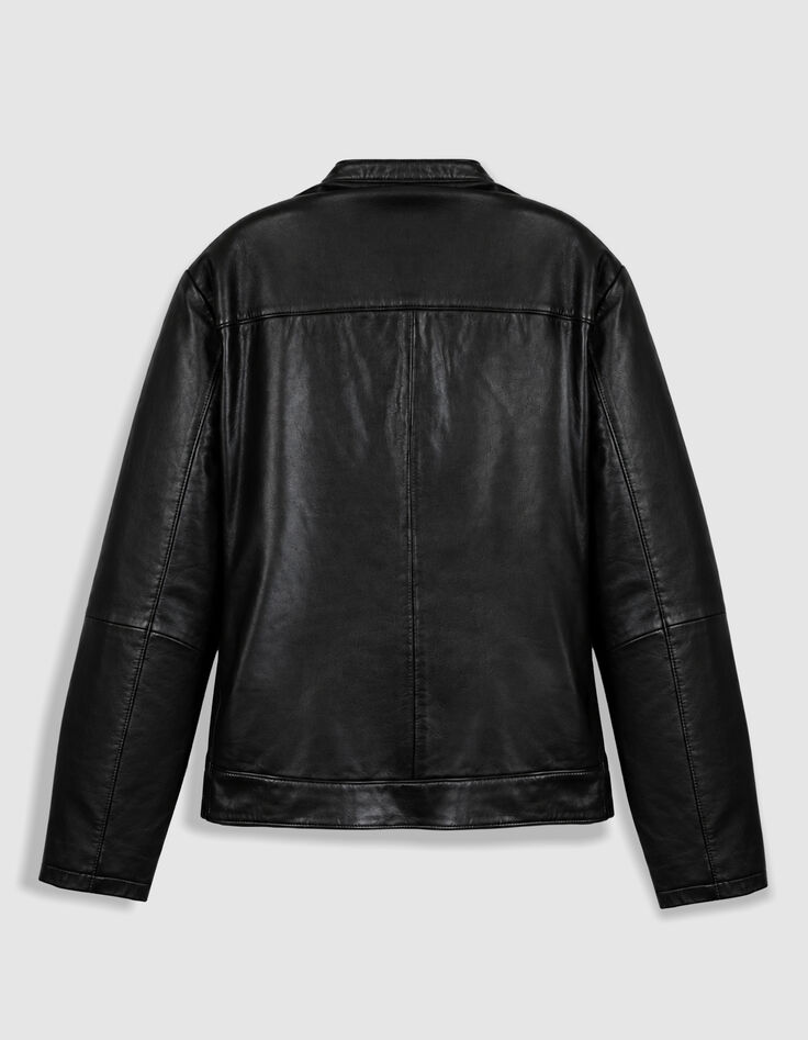 Men's Black Zipper Leather Jacket-7