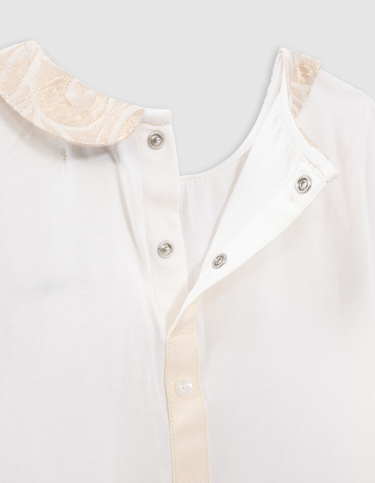 Ecru Mädchen-T-Shirt, Bubikragen, Jacquardknöpfen hinten-6