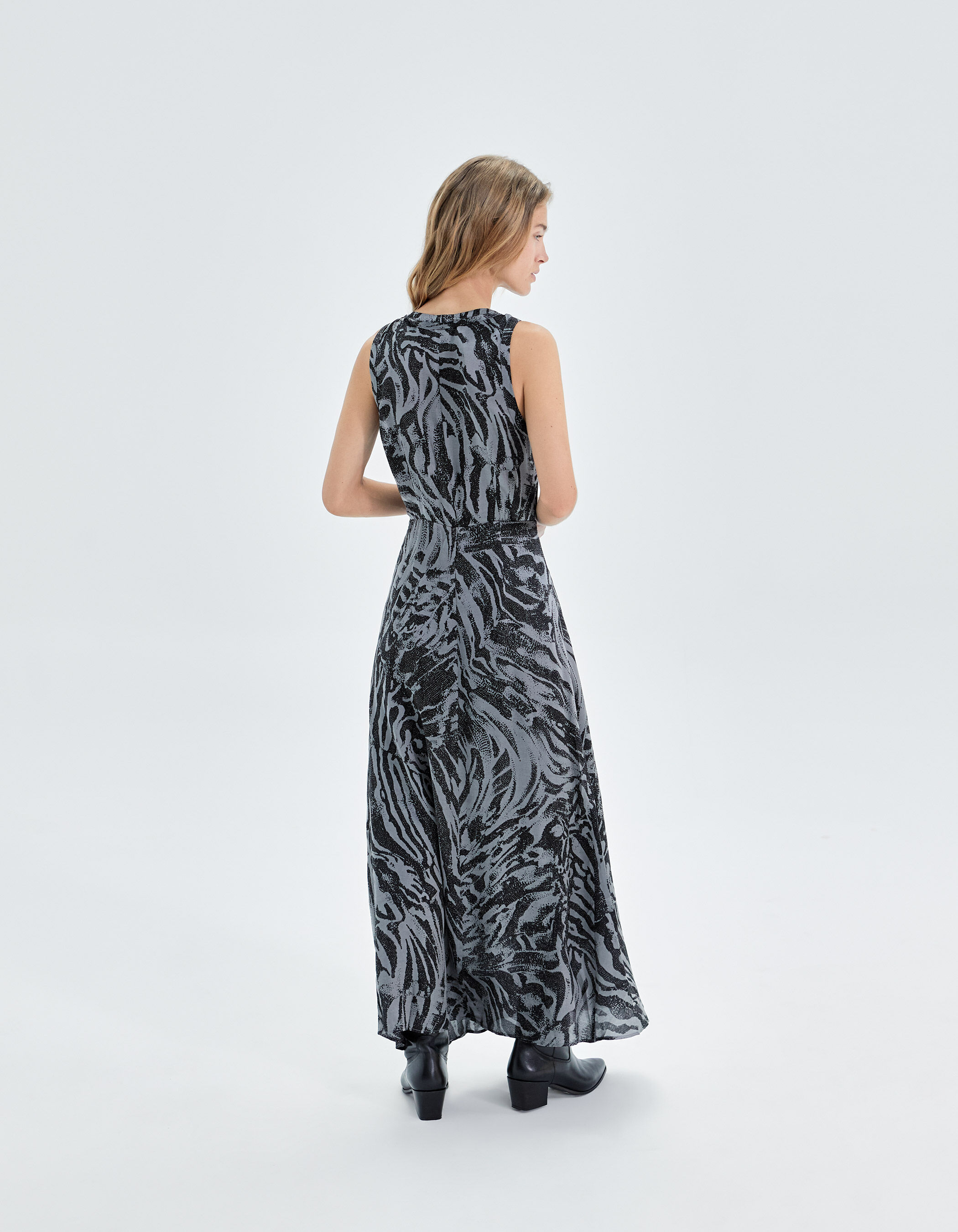 Pure Edition Lange grijze jurk zebraprint Dames