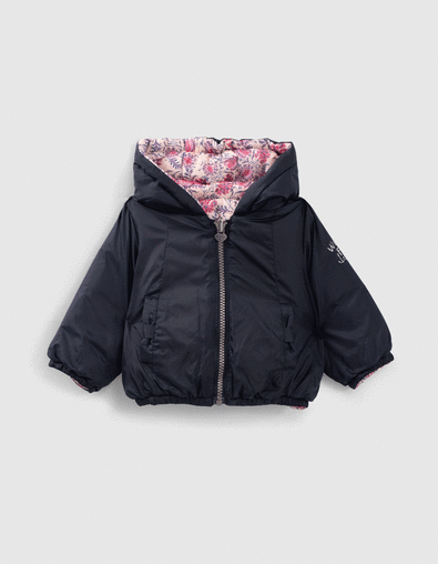 Baby girls' navy/floral paisley reversible padded jacket - IKKS