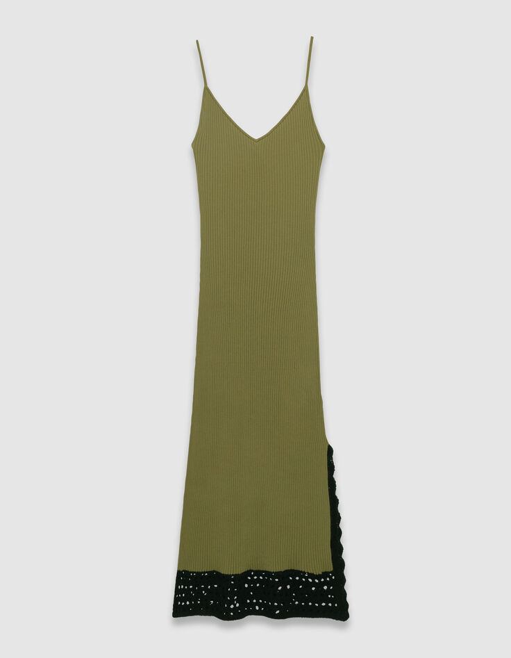 Robe tube longue kaki tricot côtelé Femme-6
