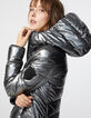 Women’s metallic hooded padded jacket with badge-3