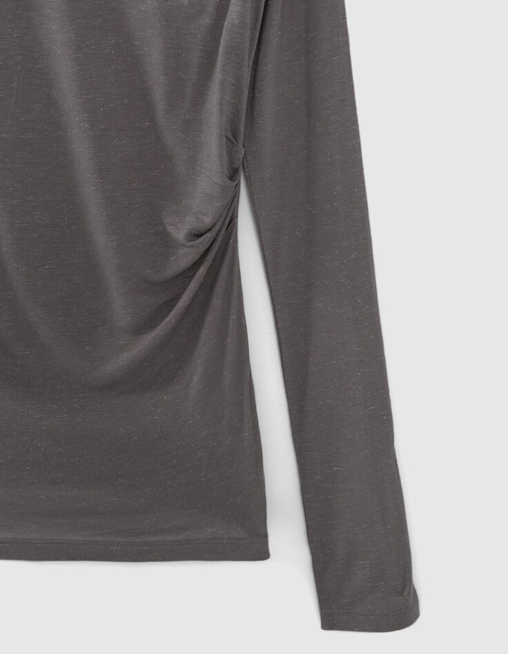 Graues Damen-T-Shirt mit kleinen Perlen an den Schultern-5
