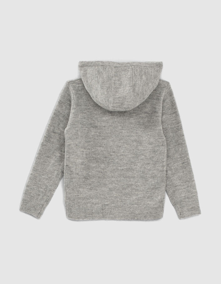 Pull gris tricot à motif chevrons et capuche garçon  - IKKS