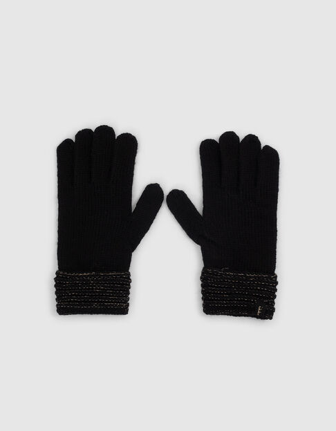 Gants noirs tricot revers fils dorés fille