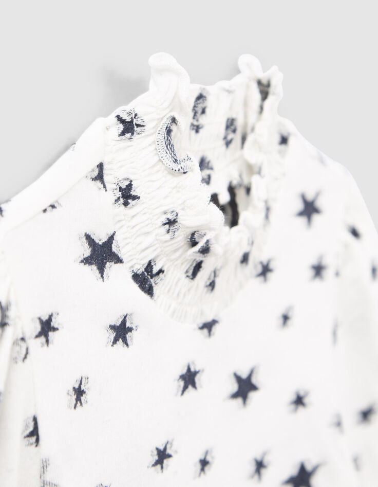 Gebroken wit T-shirt all-over sterrenjacquard meisjes-2