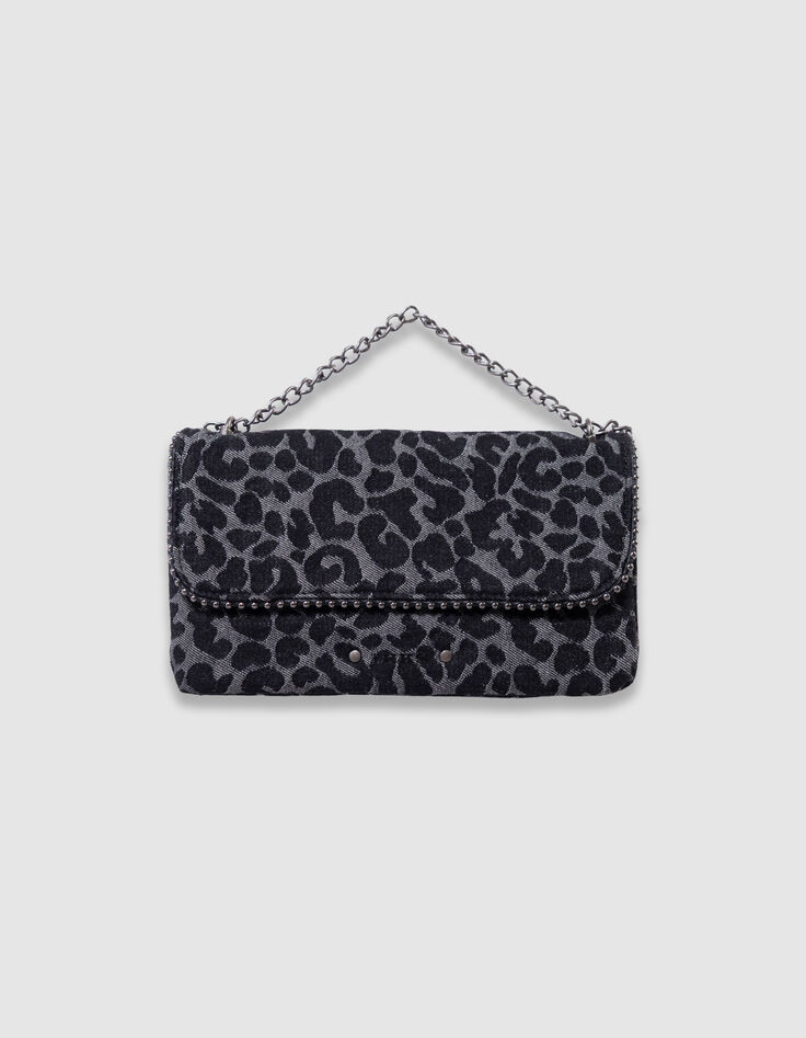 Sac à main noir imprimé léopard bordure microbilles fille-3