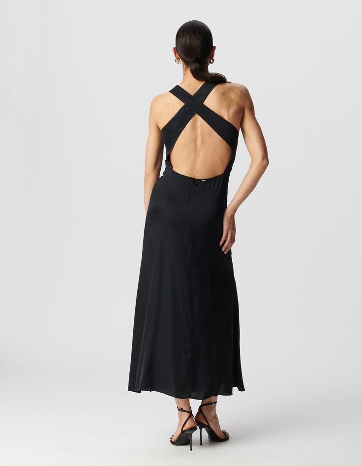 Robe longue noire bretelles croisée dos Femme-3