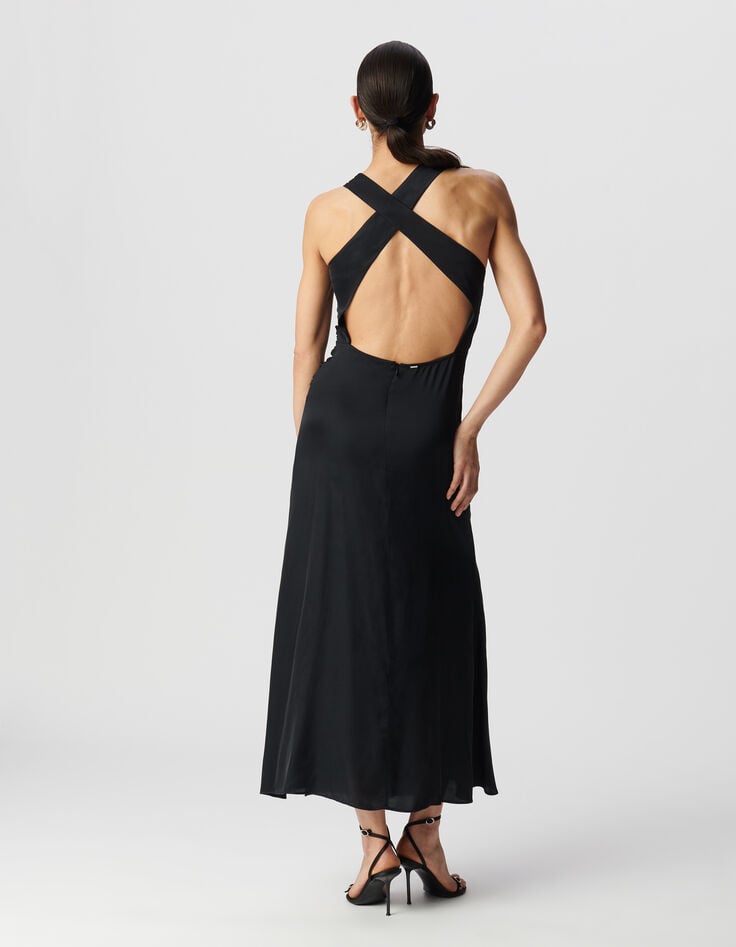Robe longue noire bretelles croisée dos Femme-3 Robe longue noire bretelles croisée dos Femme-3