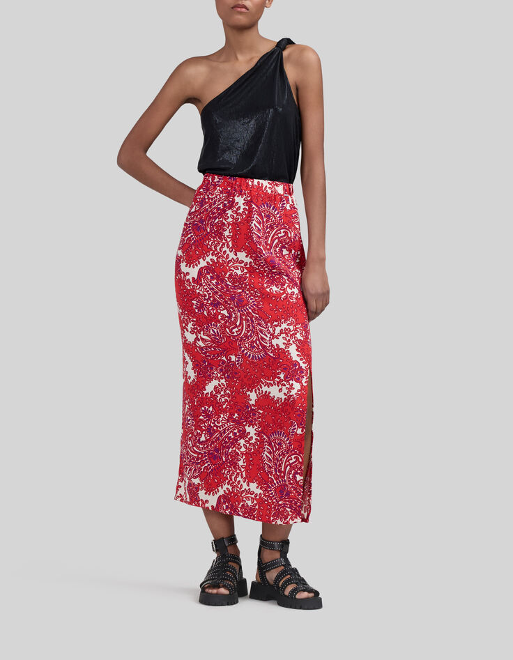 Jupe groseille LENZING™ ECOVERO™ imprimé bandana Femme-1