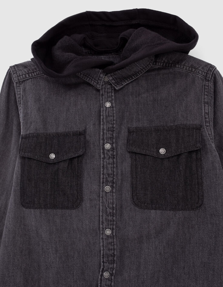 Medium grey jeanshemd afneembare kap jongens -3