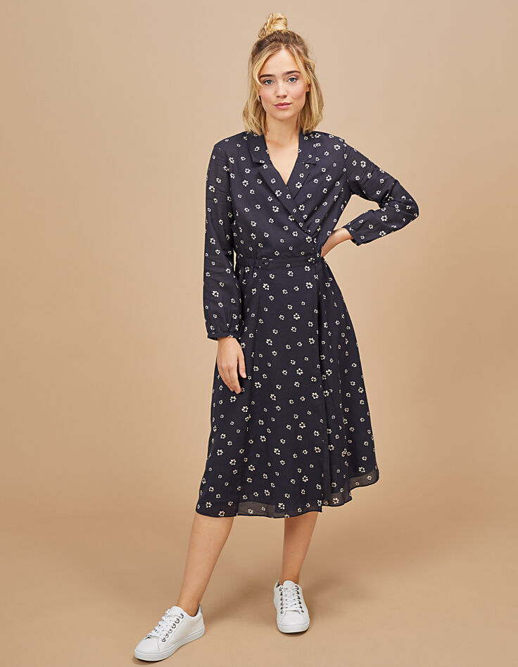Robe midi noire à imprimé fleurs I.Code-6