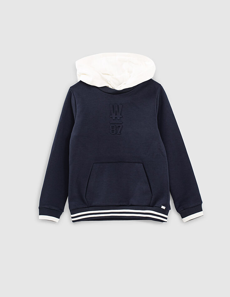 Navy sweater met witte kap jongens -2