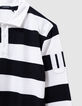 Boys’ black long-sleeved polo shirt with ecru stripes-8