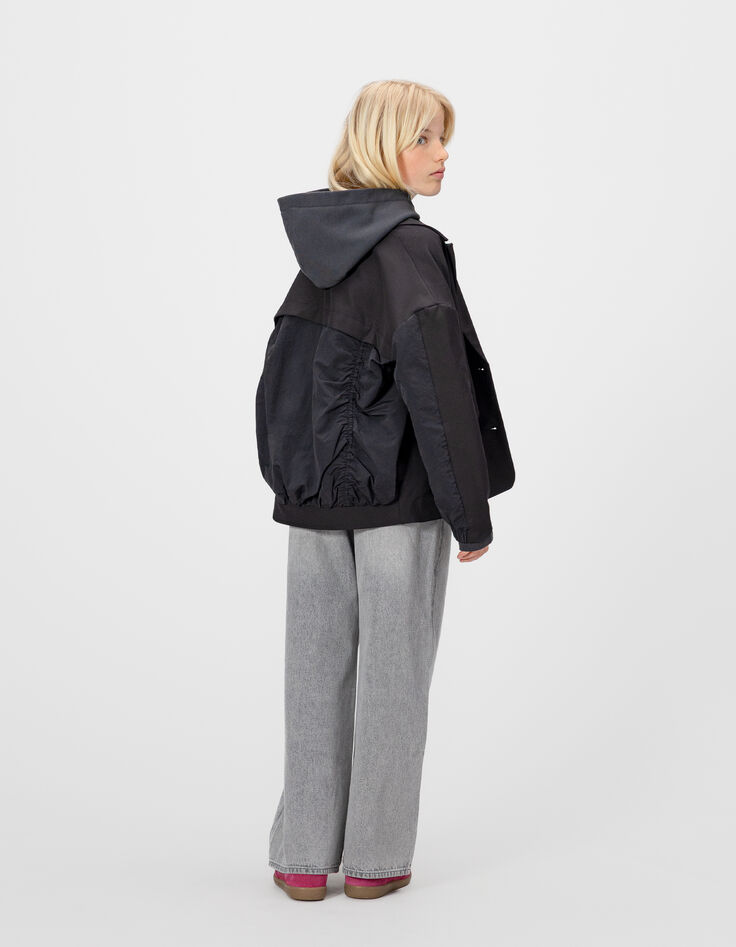 Girls’ black mixed fabric jacket-2
