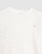 Pull blanc coton bio tricot fantaisie relief fille-4