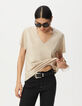 Camiseta manga corta beige irisado acanalada mujer-4