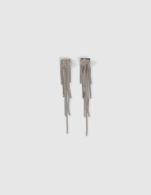 Pendientes flecos metal plateado mujer