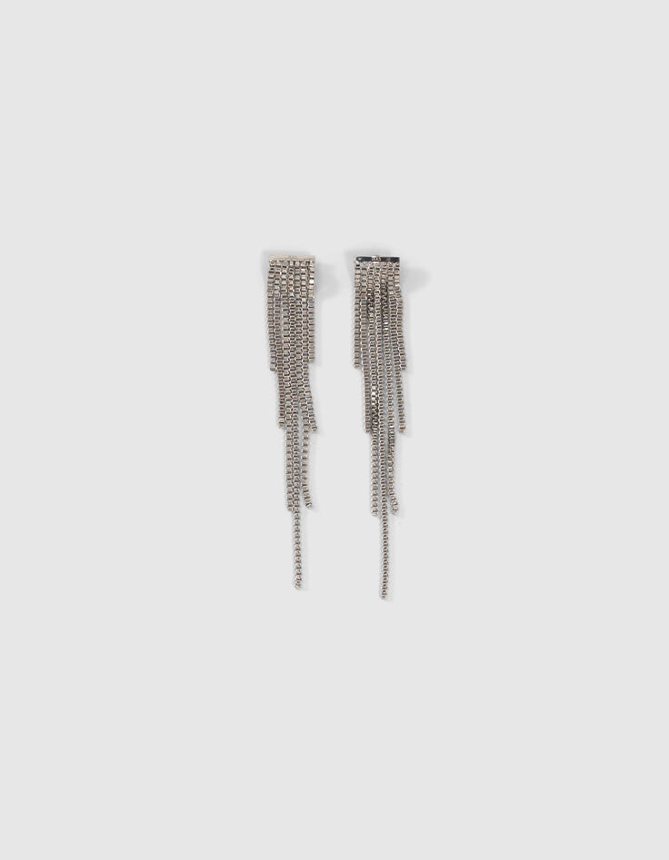 Pendientes flecos metal plateado mujer-1