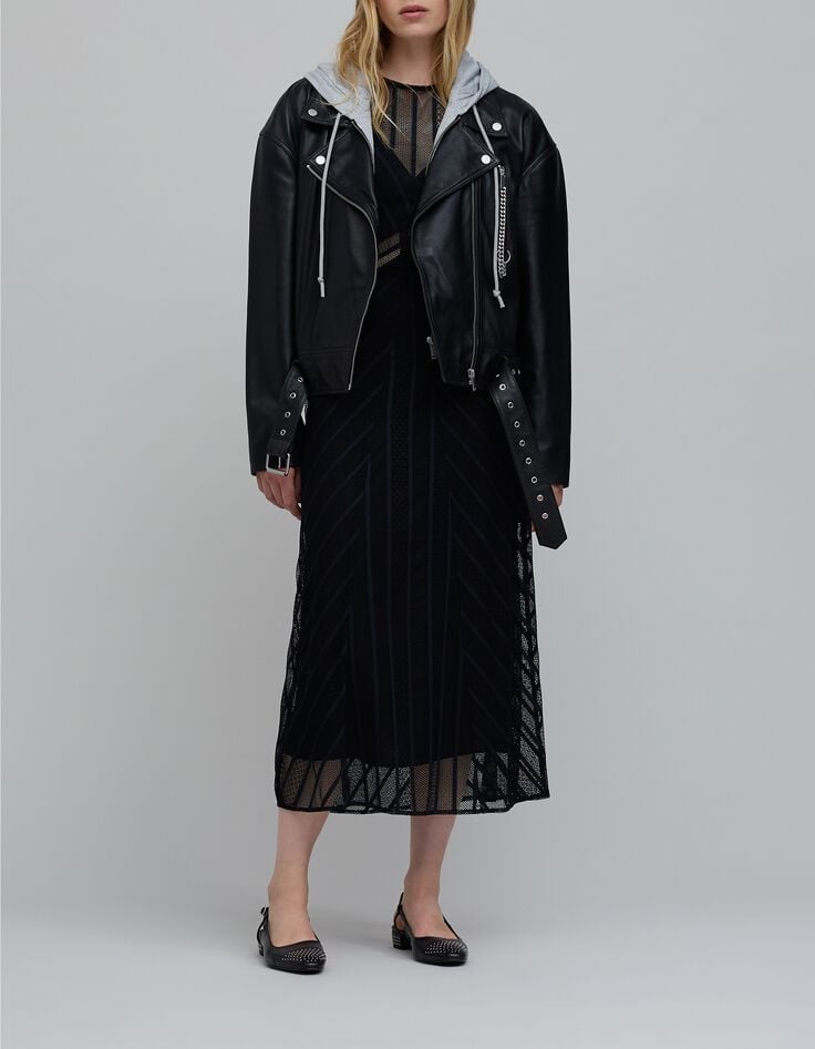 Schwarzes Midi-Damenspitzenkleid-9