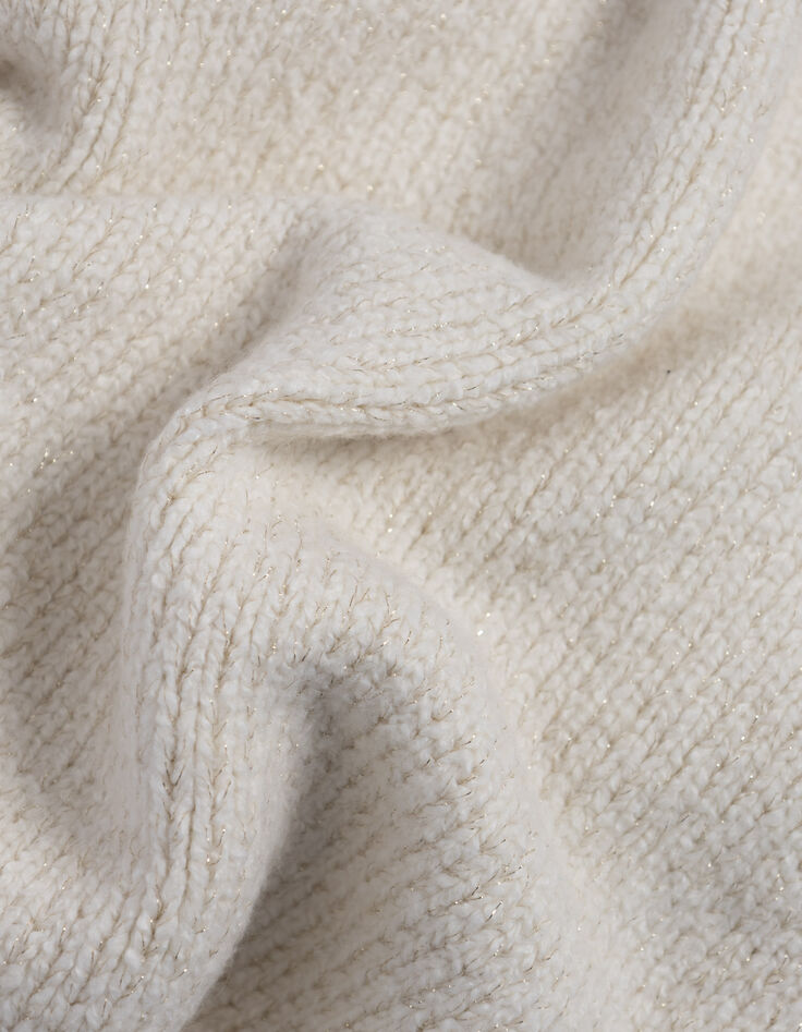 Ecru Damen-Strickjacke, goldfarbener Lurex Loose-Fit-7