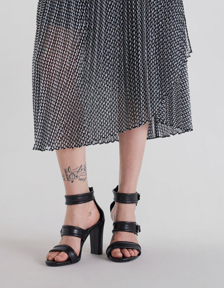 Schwarzer Midi-Faltenrock f&uuml;r Damen mit Schleifenprint-4