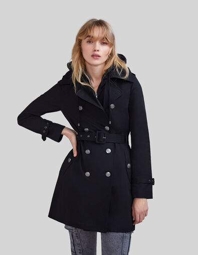 Women’s heavy cotton long trench coat with removable hood - IKKS