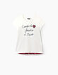 Weißes und rotes Mädchen-T-Shirt mit Print und Plissee-3