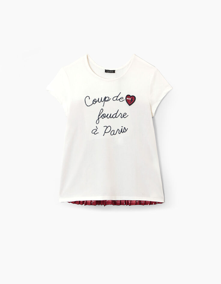 Weißes und rotes Mädchen-T-Shirt mit Print und Plissee-3