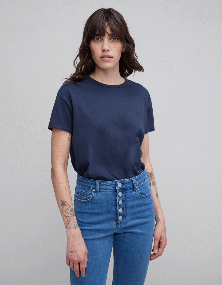 Camiseta mujer algodon organico azul marino IKKS