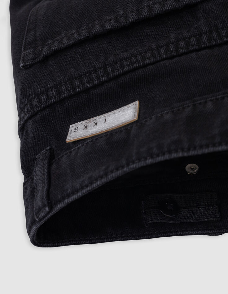 Short en jean noir Waterless bords frangés fille-7