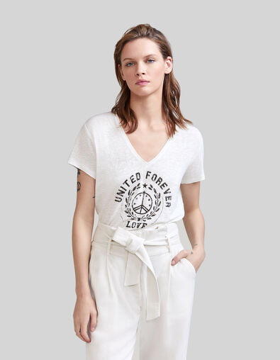 Wit T-shirt embleemopdruk vredessymbool Dames - IKKS