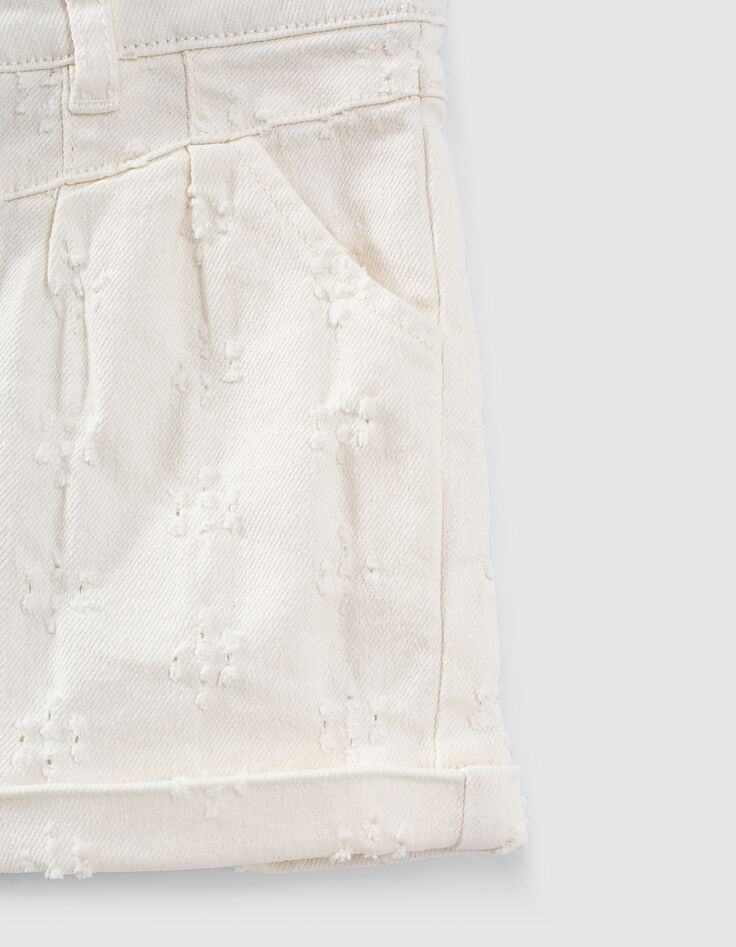 Girls&rsquo; off-white denim shorts with placed wear-5