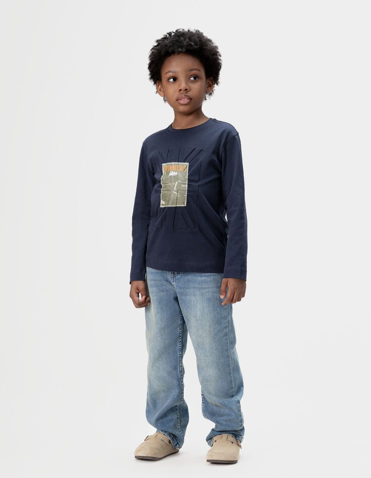 T-shirt manches longues marine drapeau embossé garçon-3 T-shirt manches longues marine drapeau embossé garçon-3